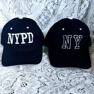 NWOT PAIR OF NY & NYPD ACRYLIC/WOOL BLEND BLACK/WHITE HATS ADJUSTABLE OSFA